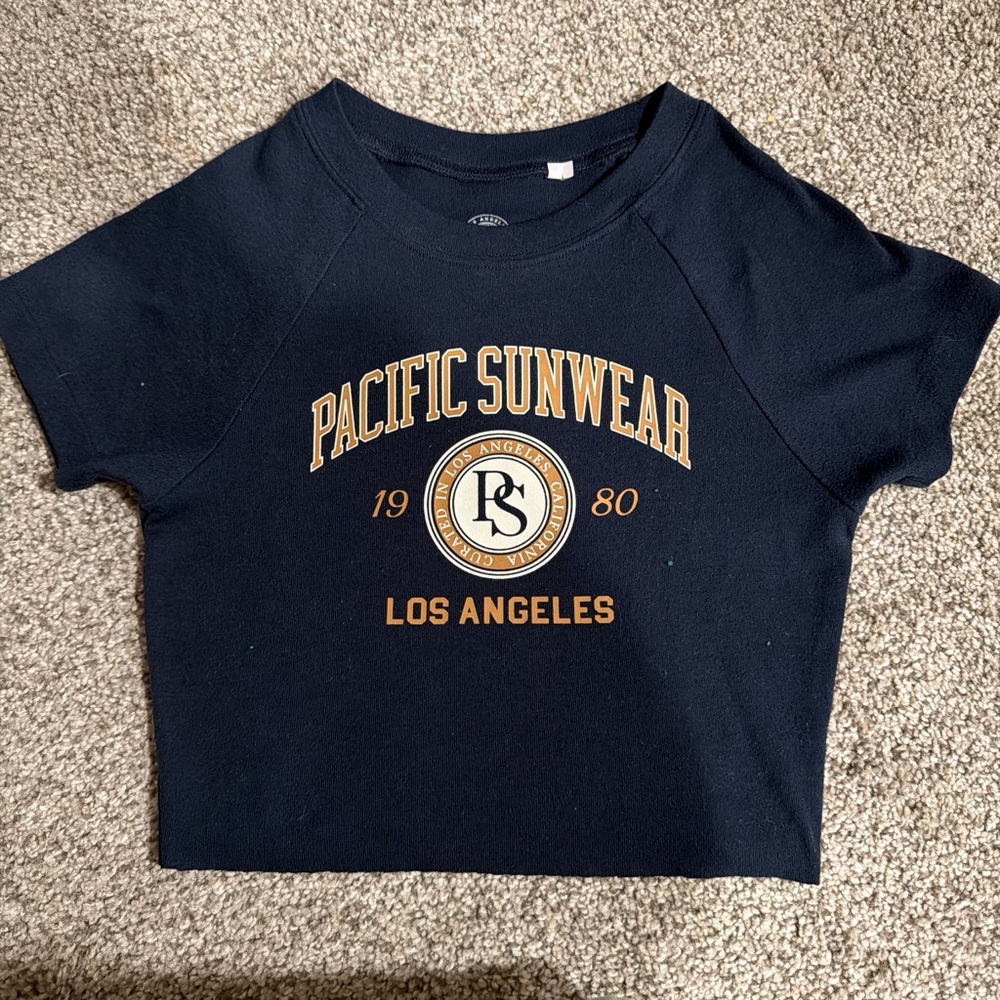 PacSun Navy Blue Crop Top with Gold Print